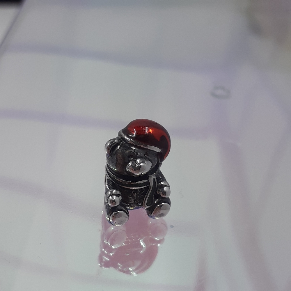 Pandora Sterling Silver and Red Enamel Santa Teddy Bear Charm - Picture 6 of 7